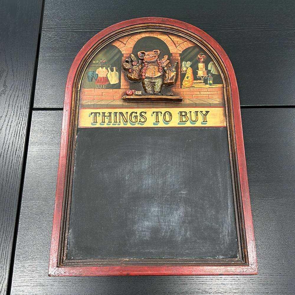 Decorative Chalk Board Shopping List Board with Hand Painting & Wood Carved Pig